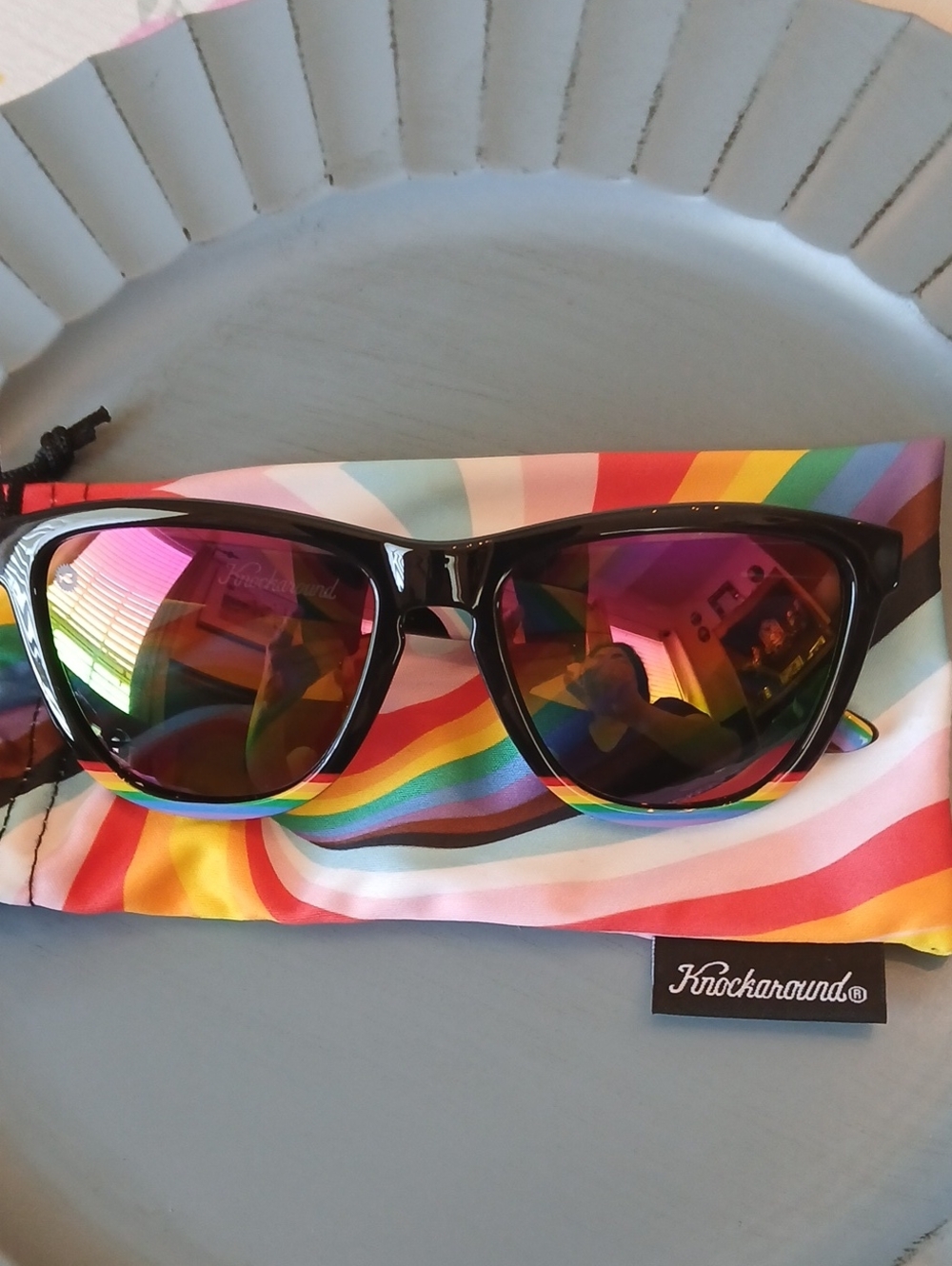 Knockaround Women's Black Frame Sunglasses with Rainbow Mirror Lenses
